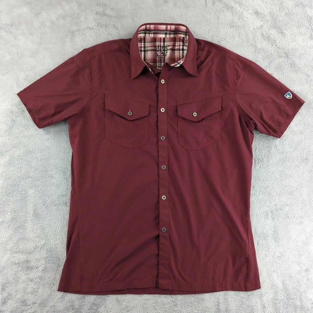 Kuhl Casual Button Down Shirt Mens Small‎ Red Short Sleeve Hiking Outdoor Logo